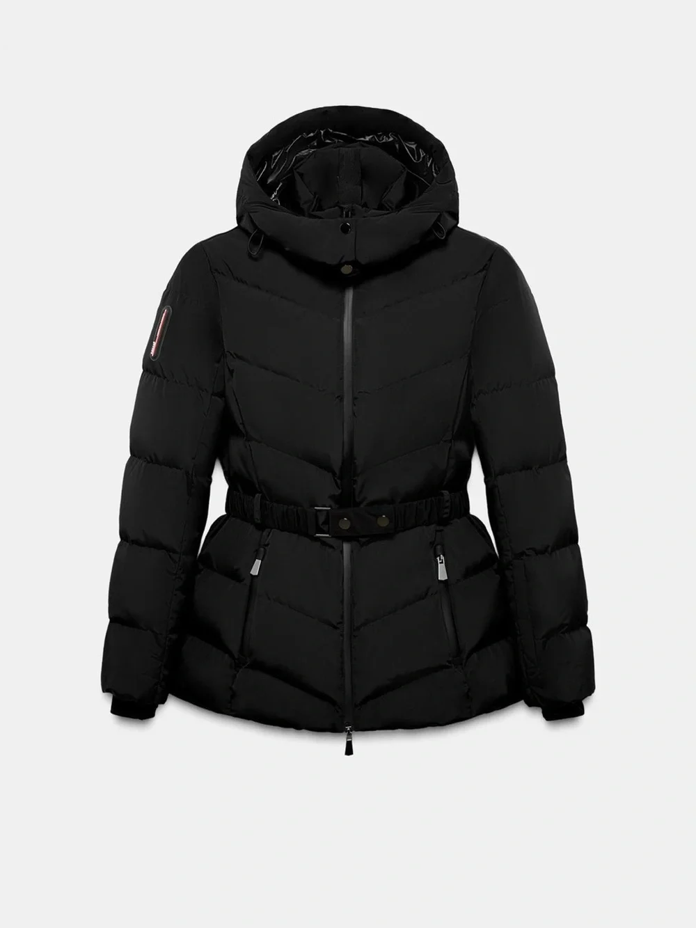 Zara Black Hooded Ski Quilted Puffer Jacket with Belt